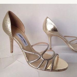 Jimmy Choo Sz40.5 Straits DOrsay Gold Sandal/Pump